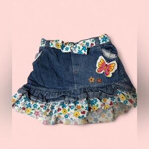 Kids Y2K Denim Skirt with Floral and Butterfly